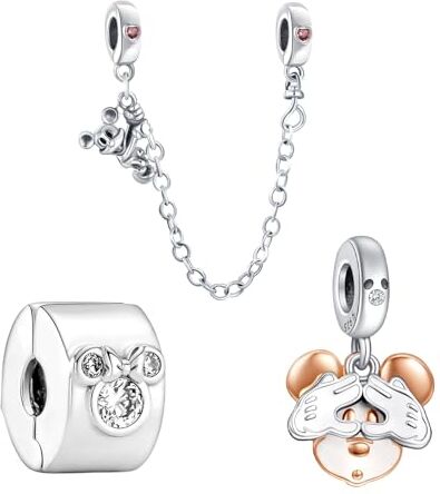 Doyafer 925 sterling silver mouse ciondolo clip charm, catena di sicurezza, adatto per bracciale ciondolo donna, regalo di compleanno per la famiglia e gli amici