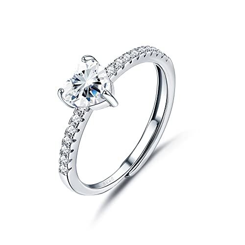 JeweBella Anello Cuore Argento 925 Donna Elegante Anello Cuore Regolabile Zirconia Cubica Amicizia Fidanzamento Matrimonio Anniversario Promessa Fedine