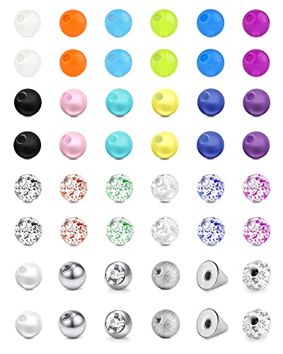 Mayhoop 48pcs 16G 3mm Piercing Balls Piercing Sfere Piercing Sfere di Ricambio in Acciaio Chirurgico o Plastica perPiercing Labbro Stud Septum Sopracciglio Helix Tragus Rook Piercing Gioielli