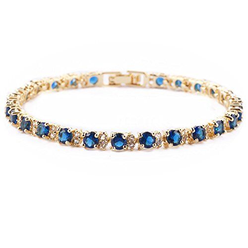 Rizilia Gioielli Rotondi Taglio Blue Sapphire Color Birthstone Pietra preziosa Fine 18K Oro Giallo Placcato [180mm / 7inch] Braccialetto Tennis Elegance Moderno [Sacchetto di Gioielli Liberi]