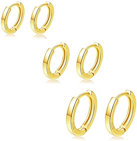 MOROTOLE 3 paia di orecchini a cerchio in argento sterling per donna S925 orecchini a cerchio piccoli con zirconi ipoallergenici orecchini a forma di cartilagine minuscoli per ragazza (8 mm 10 mm 12 mm)