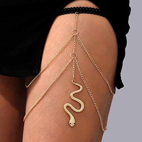 Atentuyi Stratificato Coscia Gamba Catena Punk Serpente Gamba Catena D'oro Nappe Coscia Catena Imbracatura Elastica Bikini Boho Corpo Catena Estate Spiaggia Serpente Gamba Donne E Le Ragazze