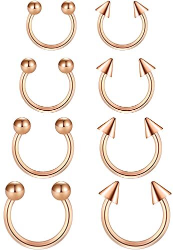 Funseedrr 8pcs Piercing Naso Septum Cerchio Acciaio Inossidabile 16G 6/8/10/12mm Ferro di Cavallo Anello Piercing Labbro Labret Trago Helix Cartilagine Orecchini