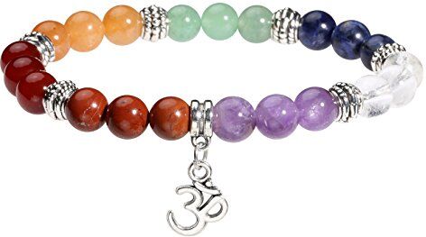 MILAKOO Bracciale con 7 perline Chakra con ciondolo simbolo Om Bracciale con ciondoli per donna uomo