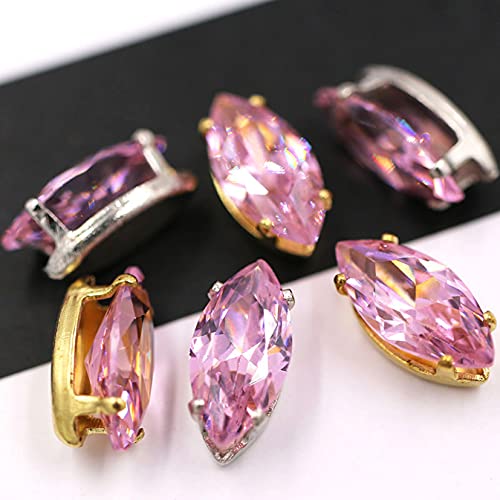 AWQXGARG Accessori for gioielli orecchini fai da te con strass in cristallo con retro piatto a forma di foglia da 5x10 mm (Color : Rosa, Size : Sliver base)