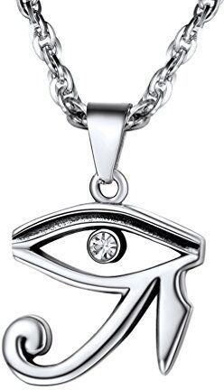 PROSTEEL Collana Pendente con Ciondolo di Occhio di Horus, Zircone Intarsiato, Acciaio Inossidabile, Colore Argento, Stile Egiziano，Unisex per Donna Uomo(Confezione Regalo)