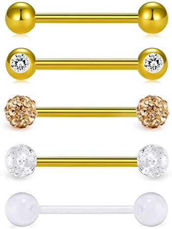 Vcmart 5pcs 14Gauge Piercing Lingua 16mm Bar Acciaio Chirurgico Flessibile 5 Stili