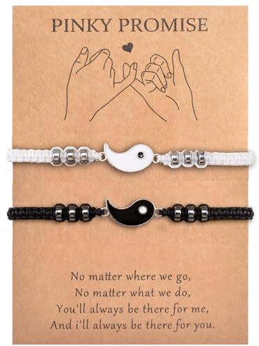 MANVEN 2 Pezzi Bracciale Migliore Amico Mignolo Promessa Corrispondenza Lunga Distanza Braccialetti in Acciaio Inossidabile Yin Yang fatti a Mano Regalo per Donne Ragazze Mamma Famiglia