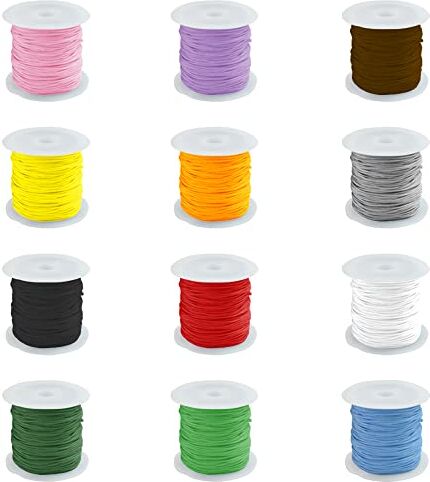 WENRERO 12 Rotoli 0,8mm Filo Perline Stringa Corda per Perline in Nylon Intrecciato Cordonci Colorato per Bracciali Filo per do Cinese Cordone per Collana Bracciale Gioielli Fai da Te, 12 Colori