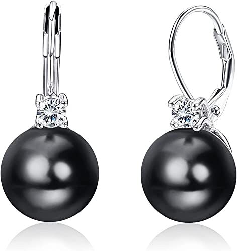 Milacolato Orecchini Perle Donna Argento 925 Orecchini Pendenti Perle Placcate Oro Bianco 18K Con Cubic Zirconia Orecchini Perle Leverback Orecchini Pendenti Grandi Perle Con Confezione Regalo nero