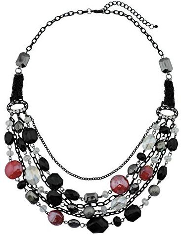 Bocar , Collana Multistrato con catenine, Smaltata e con Cristalli Colorati, per Donna (-black+Red)