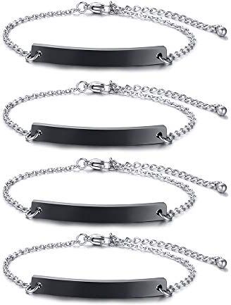 Vnox Bracciale Damigella d'Onore in Acciaio Inossidabile Personalizzato Famiglia di Amicizia Barra Bracciale Link ID Catena per Donna Ragazza Lunghezza Regolabile, Incisione Gratuita