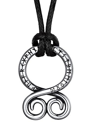 FaithHeart Cerchio Collana Vichinga Croce Troll con Rune Vichinghe Collana Vintage in Colore Argento Nero da Uomo Regalo per Lui Compleanno Catena Pelle