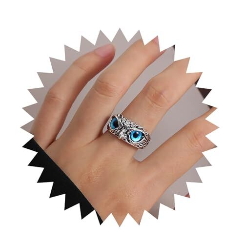 Inilbran Anelli Punk Occhio Blu Gufo Vintage Malocchio Gufo Dito Anelli Argento Gufo Wrap Anelli Impilabili Regolabile Anelli Halloween Dichiarazione Anelli Gioielli Per Donne E Ragazze