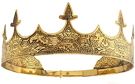 LEEMASING Corona capelli gioielli re reale diadema uomini metallo grandi diademi per Halloween costume (Oro Scuro)