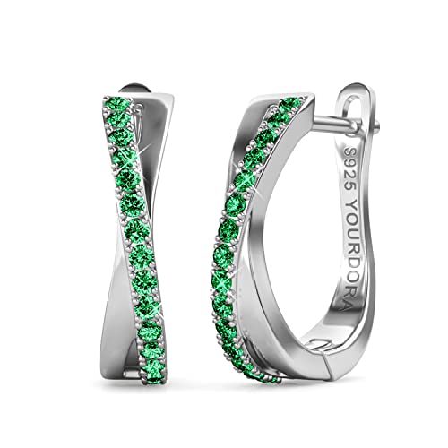 YOURDORA Donna Orecchini a Cerchio Originali in Argento 925 Zirconi Anello Contorto Idea Regalo Gioielli (Oro bianco Malachite)