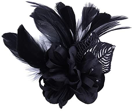 FLAVAS Spilla Fiore Piume Spilla da Donna Vintage Spilla da Sposa Fatto a Mano, fascinator, costumi, spilla a forma di fiore, per Abiti Abbigliamento Pin Decorativo Gioielli da Festa (Nero)