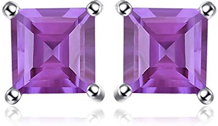 JewelryPalace 0.6ct Orecchini a Lobo Donna Argento 925 con Naturale Ametista Viola, Piercing Orecchini a Bottone Donna con Pietre Dure a Taglio Quadrato, Orecchini Viola e Argento Set Gioielli Donna