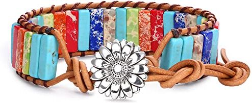 Dochais Braccialetto 7 Chakra Braccialetto Fortunato, Bracciale in Pietra Naturale Enerjıa, Braccialetto Boho in Pietra Naturale Fatto a Mano, 7 Chakra Bracciale Yoga Reiki per Donna Uomo