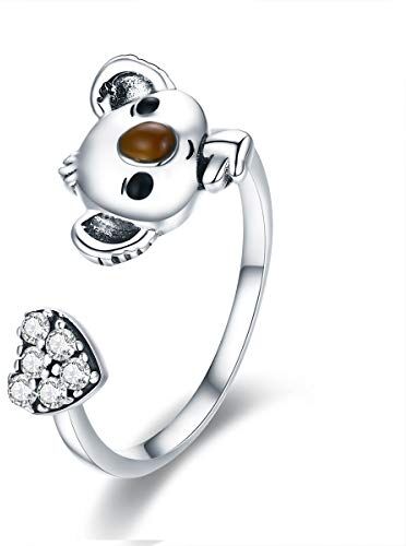 NewL Animal Collection Anello regolabile in argento Sterling 925, con forma di koala, regolabile, in argento Sterling, Argento, Zirconia cubica