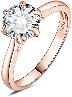 JewelryPalace 2ct Classico Anello Solitario Donna Argento 925 con Cubica Zirconia, Diamante Simulato Anelli con Pietra Rotonda, Semplice Fedine Fidanzamento in Oro Rosa Set Gioielli Donna 11.5