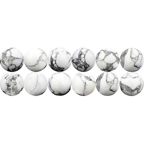 SEVEN9 Perle di howlite forate per il fai da te e la creazione di gioielli, filo da 38 cm, diametro 8 mm, pietre semipreziose bianche con foro per infilare
