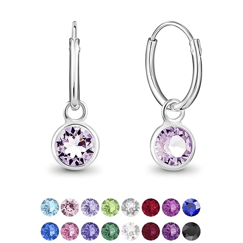 DTPsilver ® Orecchini a Cerchio Piccoli Argento 925 con Cristalli Swarovski® Elements Pendenti Rotondi Spessore : 1.2 mm Diametro: 12 mm – Colore: Viola