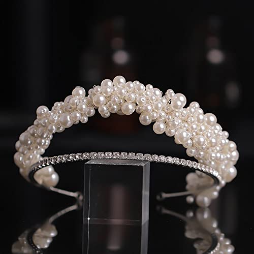 AMAXRcsy Tiara di diamanti argento fascia di perle di cristallo di lusso fascia da diadema da sposa moda donna accessori per capelli da sposa fascia regalo per feste