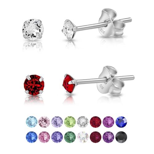 DTPsilver ® Set da 2 Paia Orecchini Punto Luce Argento 925 con Cristalli Swarovski® Elements Orecchini Lobo Donna Orecchini Piccoli con Brillantini 2 mm Colori: Diamante e Rosso Rubino