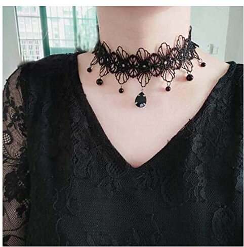 Inilbran Boho Fiore Pizzo Collana Girocollo Vintage Goccia Di Cristallo Collana Clavicola Gotico Pizzo Collana Nero Goccia D'acqua Cz Collana Pendente Gioielli Girocollo Per Le Donne(stile A)