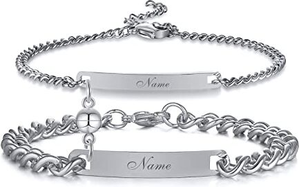 Vnox Bracciale Partner per Coppie Bracciale Coppia Bracciali Personalizzati per Uomo Bracciale in Acciaio Inox con Incisione a Scelta in Argento