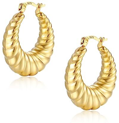 Ash Orecchini Cerchio Donna Spessi, 925 Orecchini in Argento Sterling U A Forma di Hoop Orecchini, Placcati in Vero Oro 14K Ipoallergenici Moda Gioielli Regalo per Donna e Ragazze