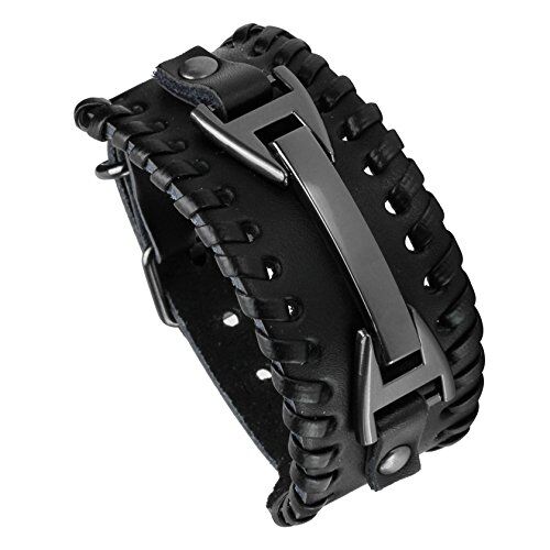 MILAKOO Bracciale di Pelle a Fascia Larga con Borchie Metalliche Unisex Nero con Borchie di Metallo in Stile Motociclista Punk Rock Largo Cinturino Fascia Regolabile e Lega Brown Metal