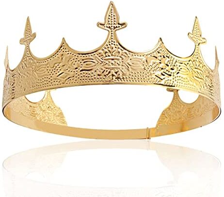 LEEMASING Corona capelli gioielli re reale diadema uomini metallo grandi diademi per Halloween costume (Oro)