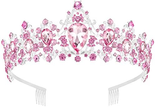 Didder Diadema vintage barocco, diadema con corona di cristallo rosa per donna corona reale diadema per ragazze accessori per capelli per donne da sposa, ballo di fine anno, festa di compleanno