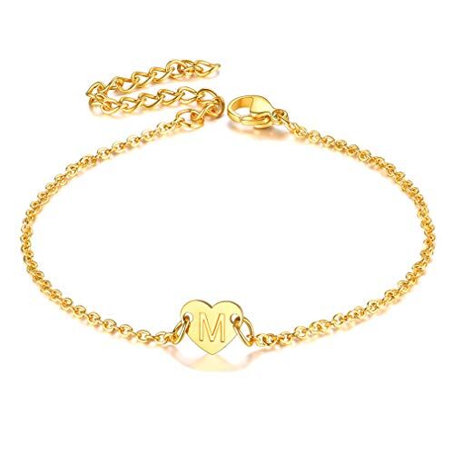 FaithHeart Bracciale a Cuore con Lettere A-Z Nome Iniziali da Donna in Acciaio Inox 18K Oro Placcato Catena Rolo Regolabile Gioielli Regali Minimalismo