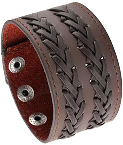 MILAKOO Bracciale di pelle a fascia larga con borchie metalliche unisex con borchie di metallo in stile motociclista punk rock largo cinturino fascia