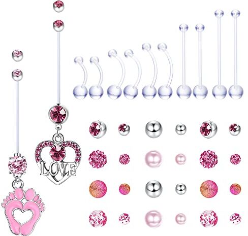 Milacolato Piercing Ombelico Gravidanza Plastica Lunghi per Donna Anelli per Ombelico Flessibili Trasparenti Rosa Blu Anello per Ombelico per maternit脿 Gioielli per Piercing Ombelico 12 Pezzi Rosa