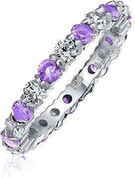 Bling Jewelry Cubic Zirconia Purple White Anello A Fascia Di Eternità In Cz Impilabile Alternato Per Le Donne Simulazione Di Ametista .925 Argento Sterling Mese Di Nascita Di Febbraio