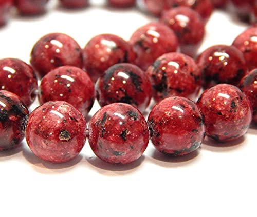 Perlin Filo di perle di diaspro da 8 mm, rotonde, 45 pezzi, per gioielli, collana e bracciale (rosso)