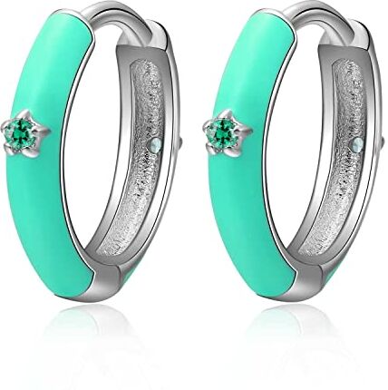 Qings Verde Orecchini Cerchio Argento Sterling 925  Piccoli Mini Hoops Huggie Piccolo Stella Orecchini