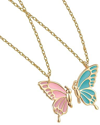 LENTQIUTT 2 Pcs Collana BFF Friendship Butterfly, collana della migliore amicizia per ragazze, regalo di gioielleria per un'amica per il suo compleanno (oro)