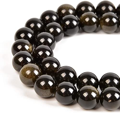 HAAMIIQII 60 Pezzi 6mm Oro Nero Naturale Ossidian Perline Rotonde Pietra Preziosa Sciolto Perline per Gioielli che fanno DIY Bracciale Collana