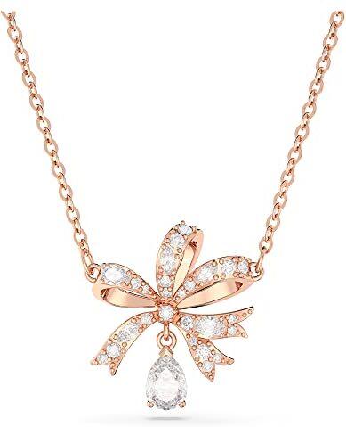 Volta Collana Pendente, Piccolo, con Motivo a Fiocco, Cristalli e ZirconiaSwarovski, Placcata in Tonalità Oro Rosa, Bianco