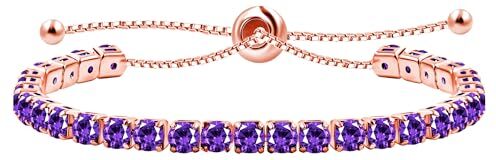 Uloveido Oro Rosa Placcato Viola Cubic Zirconia Regolabile Bolo Clasp Braccialetto Da Tennis per Ragazze Donne Braccialetto di Compleanno Regalo Y4043