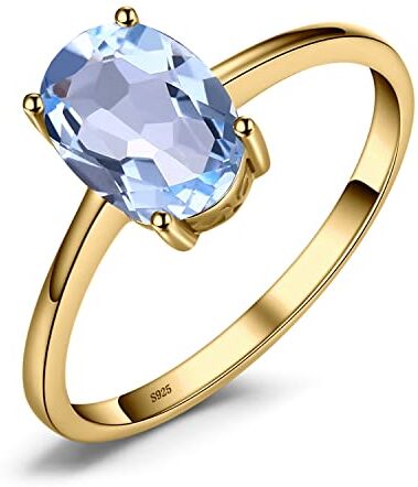 JewelryPalace Anelli Donna Argento 925, Naturale Topazio Azzurro Birthstone Solitario Anello Dorato, Anniversario Anello Ovale Donna, Anello Solitario Fidanzamento in Oro, Set Gioielli Donna 11.5