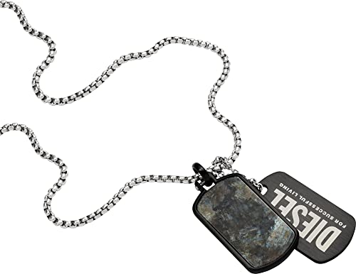 Diesel Collana Per Uomo Doppio Dogtags, L 60Cm +/- 5Cm X L Pendant 1: 40mm X 22.60mm Pendant 2: 44.1mm X 22.6mm X H 3.0mm Collana In Acciaio Inox Argento,