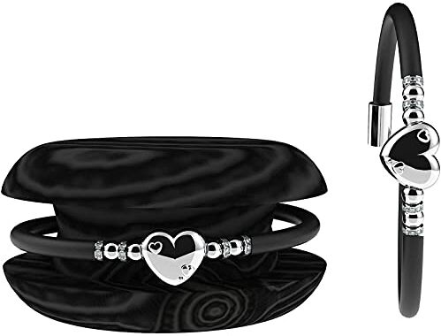 Too Late Bracciale Donna TOOLATE Caucciù con Strass e Charm, Bracciale Macaron Mignon Gioiello con Charm Cuore Stella Portafortuna 100% Made in Italy (love, nero)