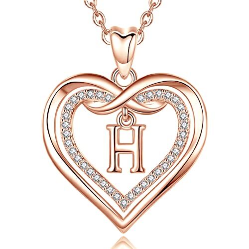 AEONSLOVE Collana Iniziale Donna Ciondolo Nome Personalizzabile Collana Lettera H Oro Rosa Gioielli Regalo Natale Fidanzata Amica Mamma Figlia