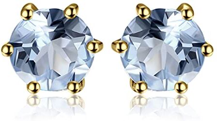 JewelryPalace Orecchini a Bottone Donna Argento 925 con Naturale Topazio Azzurro, Piercing Orecchini a Lobo Donna con Pietra a Taglio Rotondo, Orecchini Piccoli Stud in Oro Set Gioielli Donna